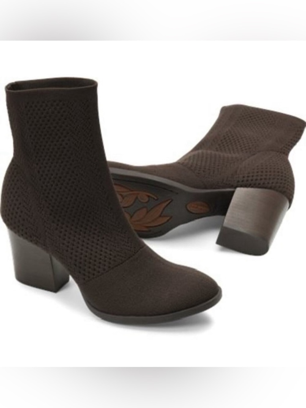 BORN Meggs Brown Sock Boots Pull- On Block Heel Booties Size 10